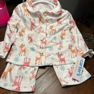 Carter's White and Pink Deer Print Kids Pajamas NWT